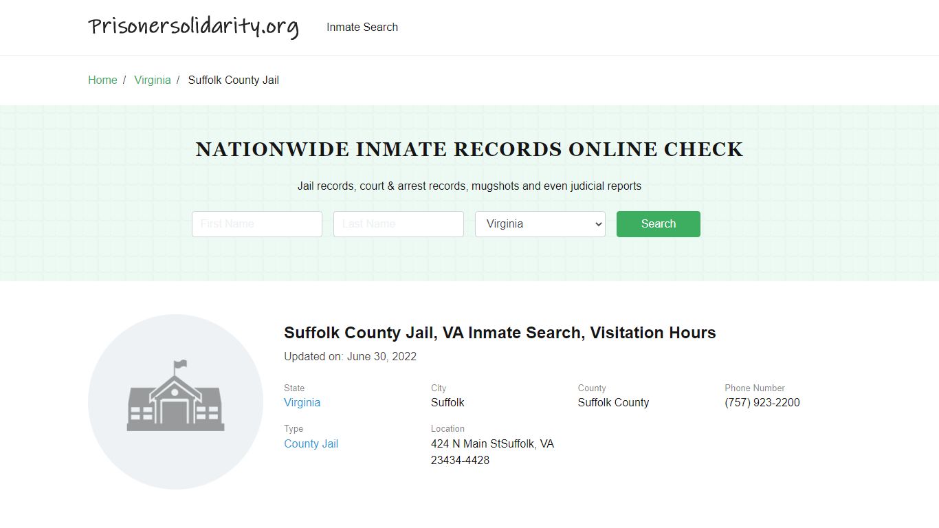 Suffolk County Jail, VA Inmate Search, Visitation Hours